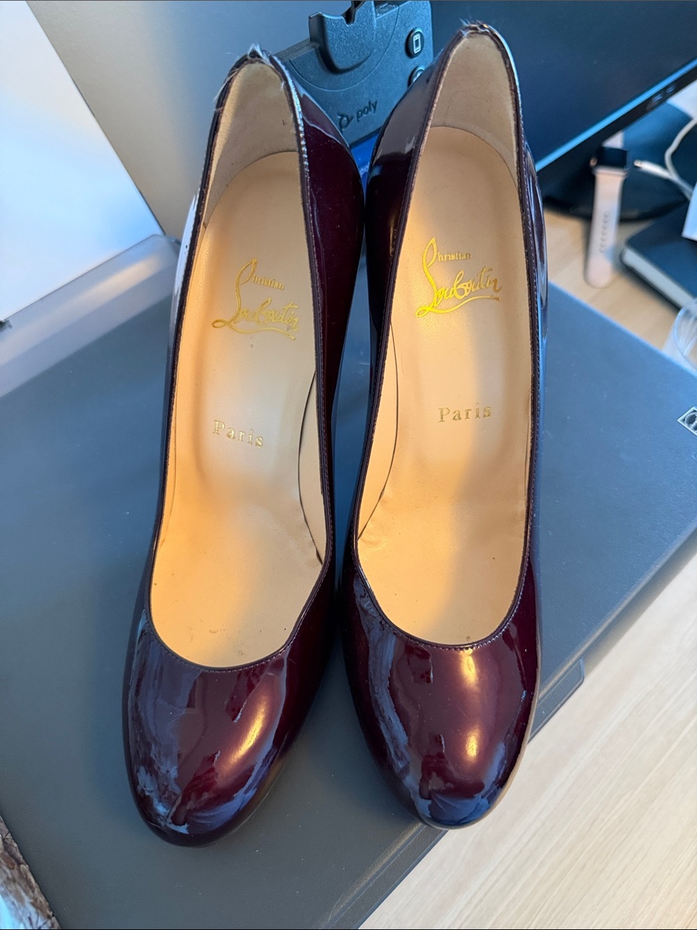 Christian Louboutin Bordeaux Patent Round-Toe Pumps